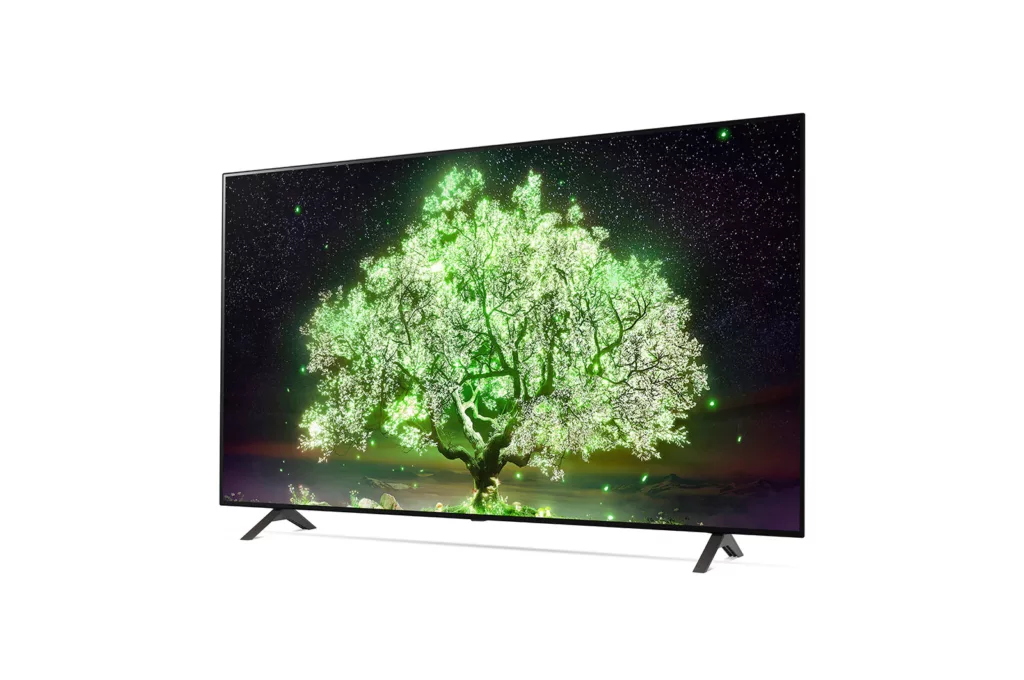 LG A1 OLED TV with tree on screen