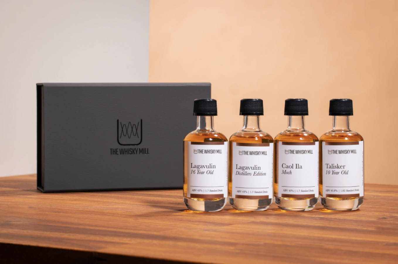 Whiskey Mill tasting kit on a table